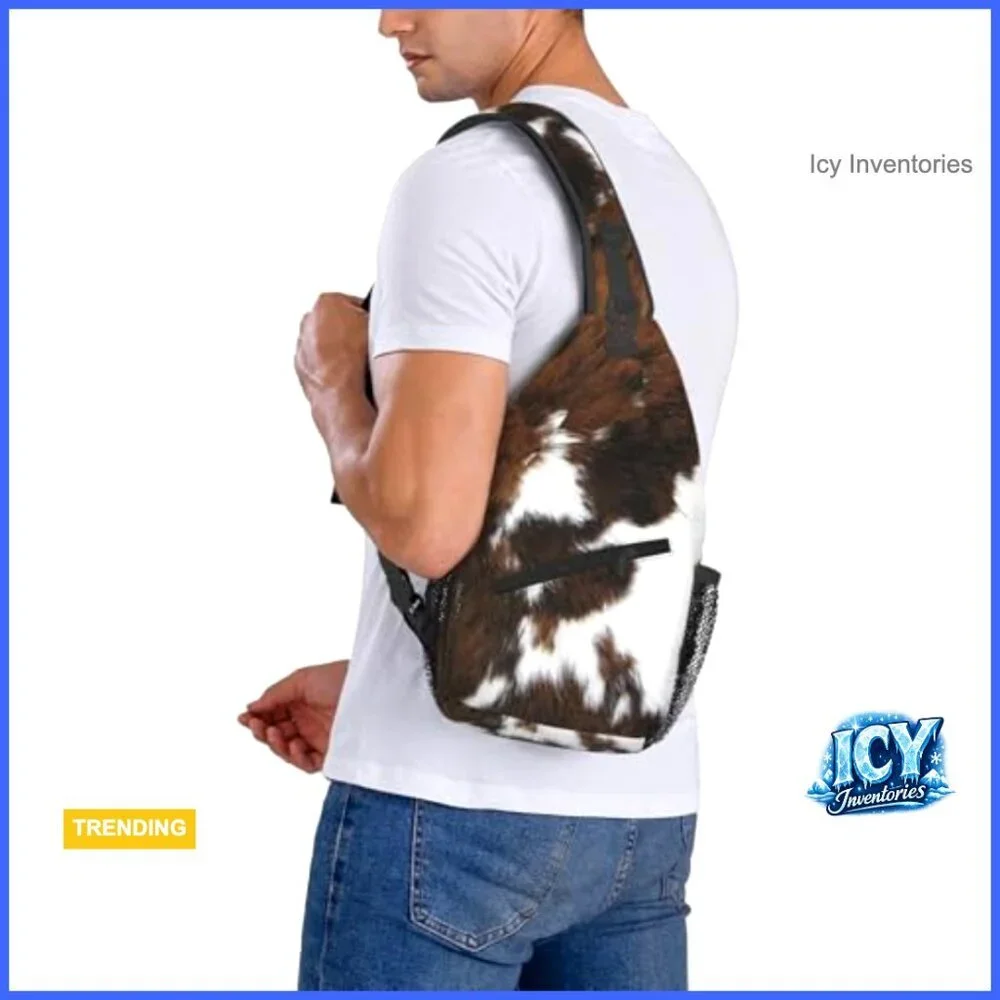 Polyester Cow Print Crossbody Sling Backpack Adjustable Padded Strap